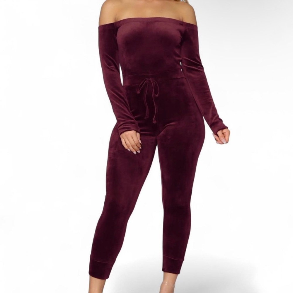 Velour Off The Shoulder Jumpsuit